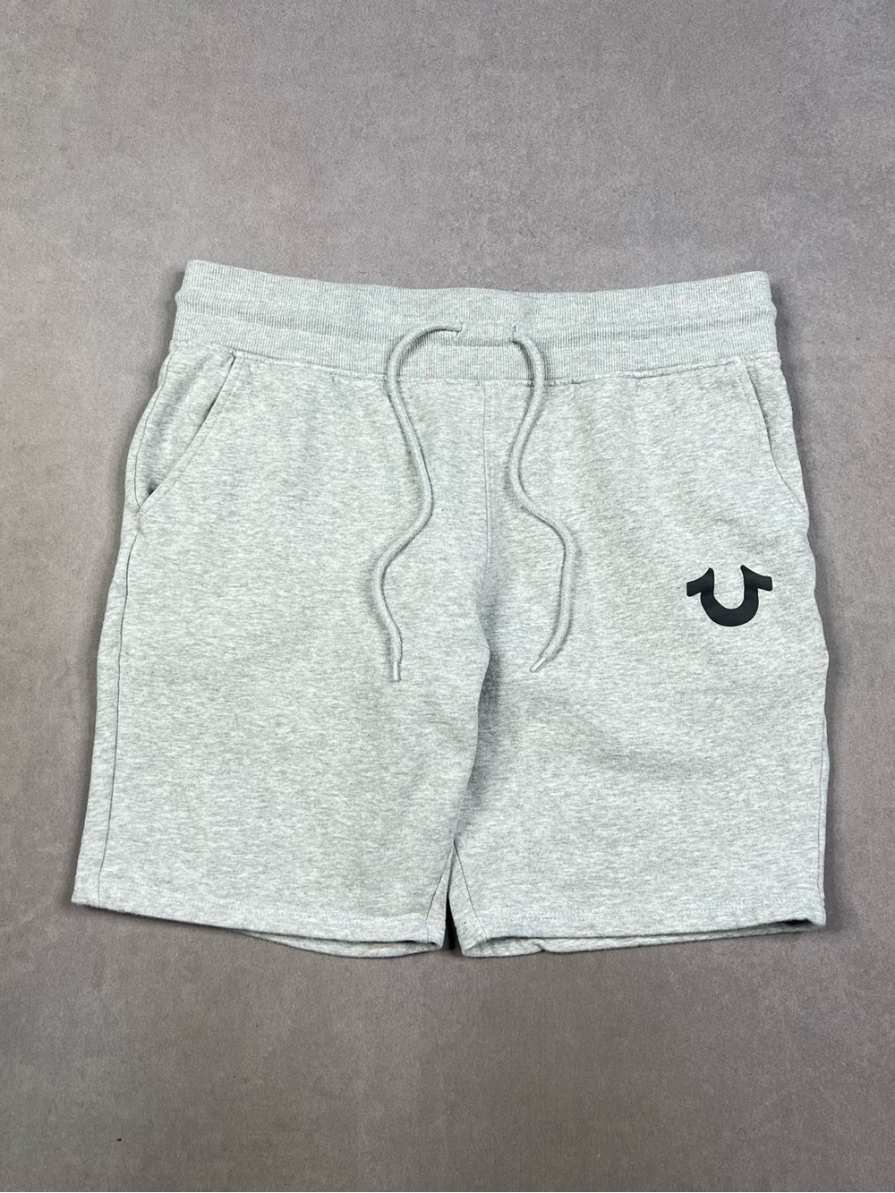 True Religion Heather Gray Logo Drawstring Men's Athletic Shorts